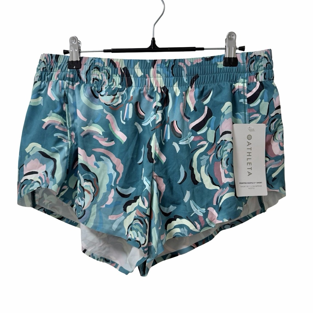 Athleta Womens Printed Hustle 3" Athletic Shorts Size M‎ Blue Floral Gym Workout